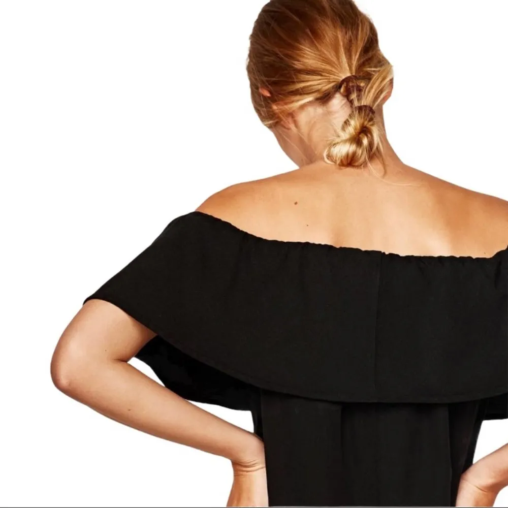 NWT Zara Bardot Off The Shoulder Short Frilled Minimalist Romper in Black XS - Image 3