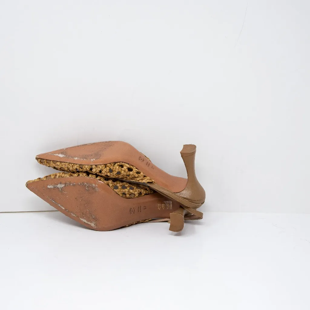 L'idea By Lori Eli Woven Crochet Genuine Leather Pointed Toe Slingback Heels 7 - Image 4