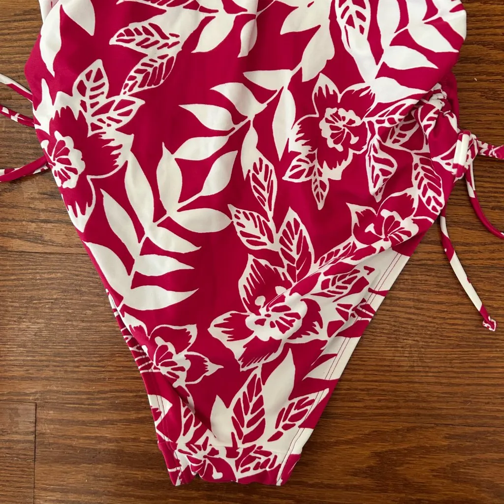 NWT Pink Floral Side Cinch Racer Back Medium Coverage One Piece Swimsuit Size XL - Image 11