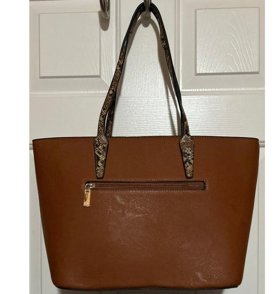 Women’s Light Brown Tote and Smaller Handbag Set Animal Print - Image 3