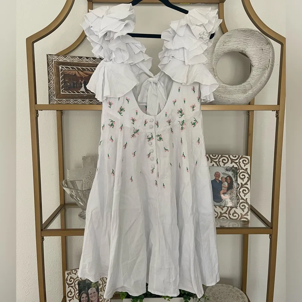 NWT Fanm Mon Galata Dress size Small Wanga White ruffle mini dress linen - Image 5