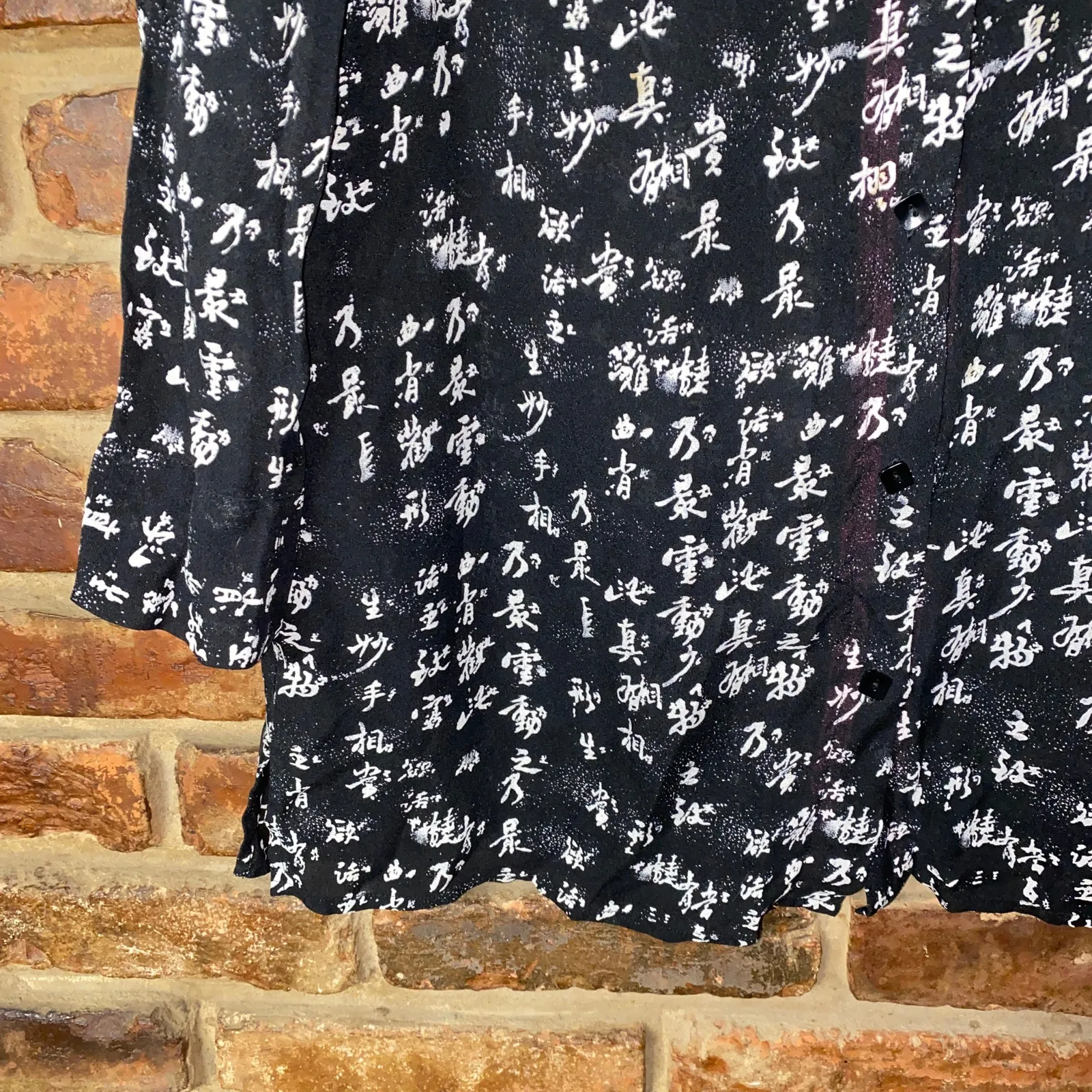 Dana Buchman Vintage Black White Floral Silk 3/4 Sleeve Blouse Women's Size 4 - Image 3