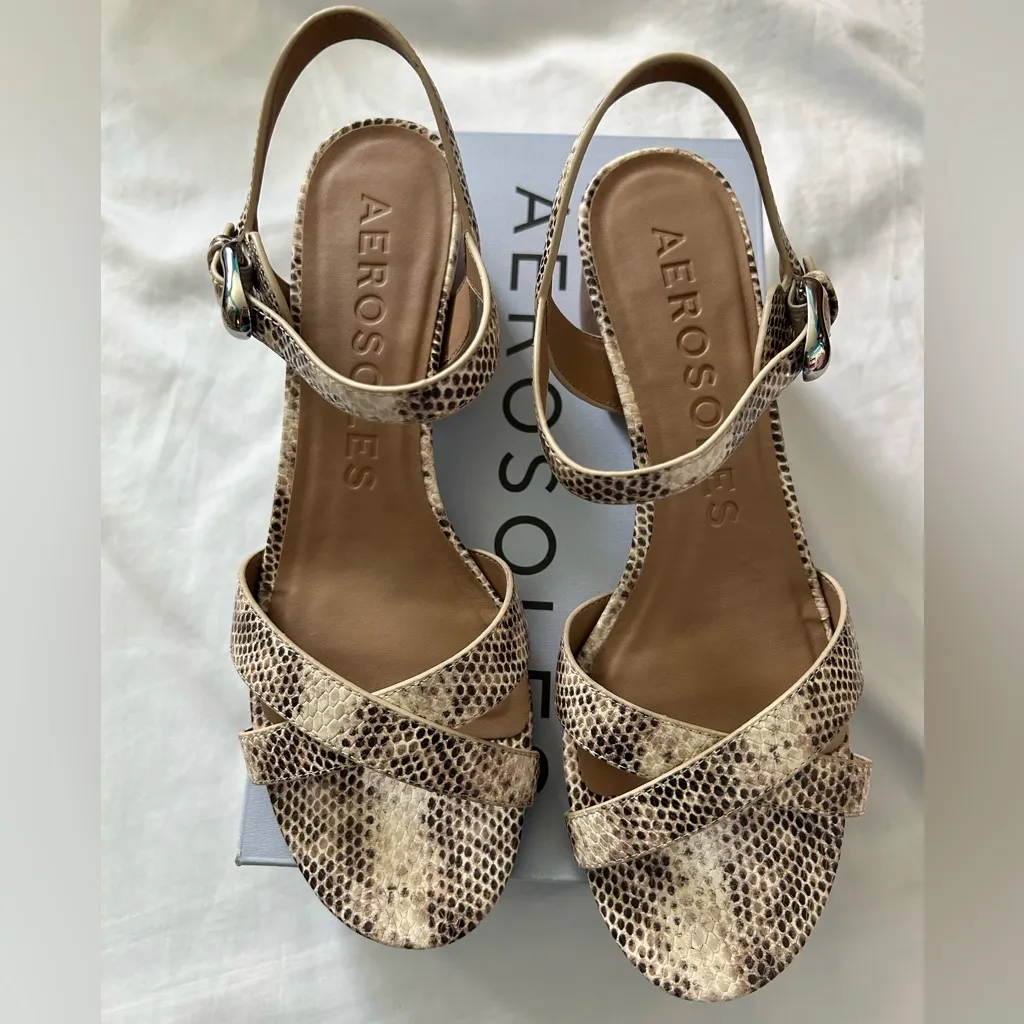 Aerosoles | Cinzia Roccia snake print neutral low heel sandals - Image 8