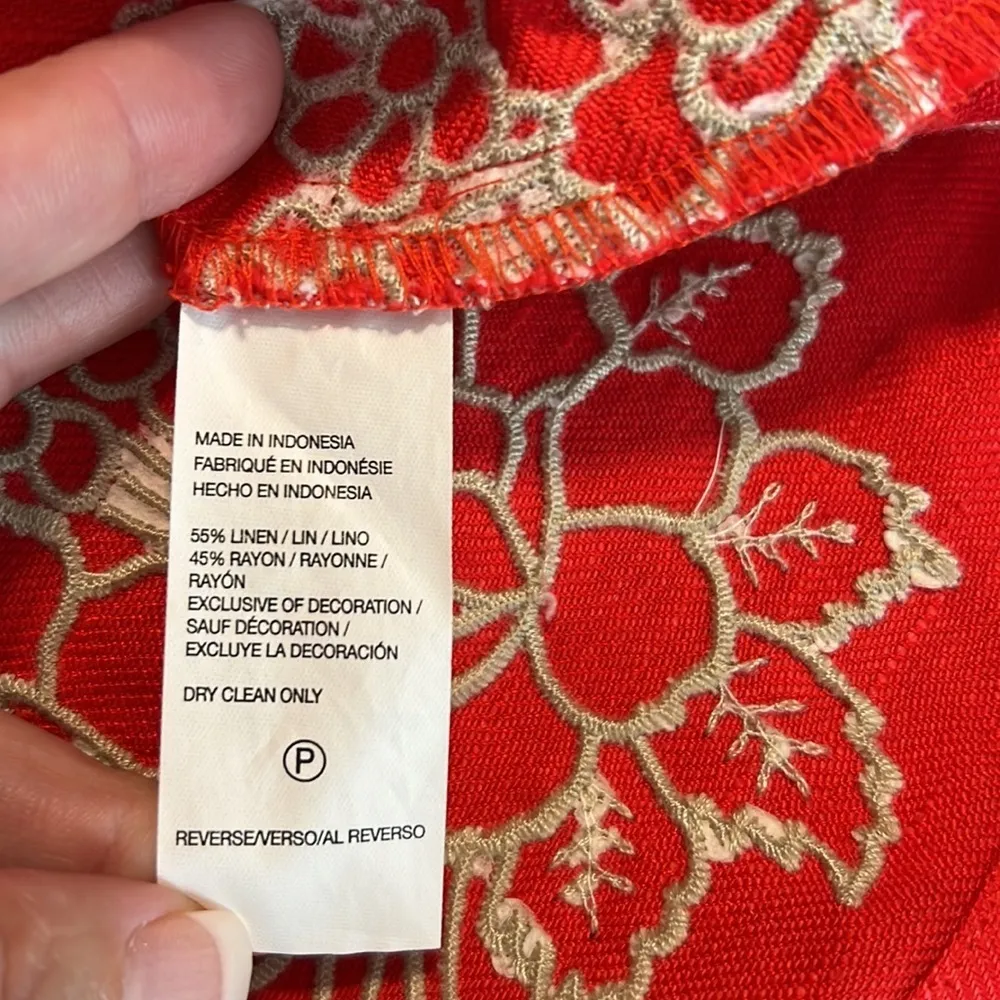 IZOD sz 8 sleeveless coral dress v-neck linen blend zip side embroidered floral - Image 7