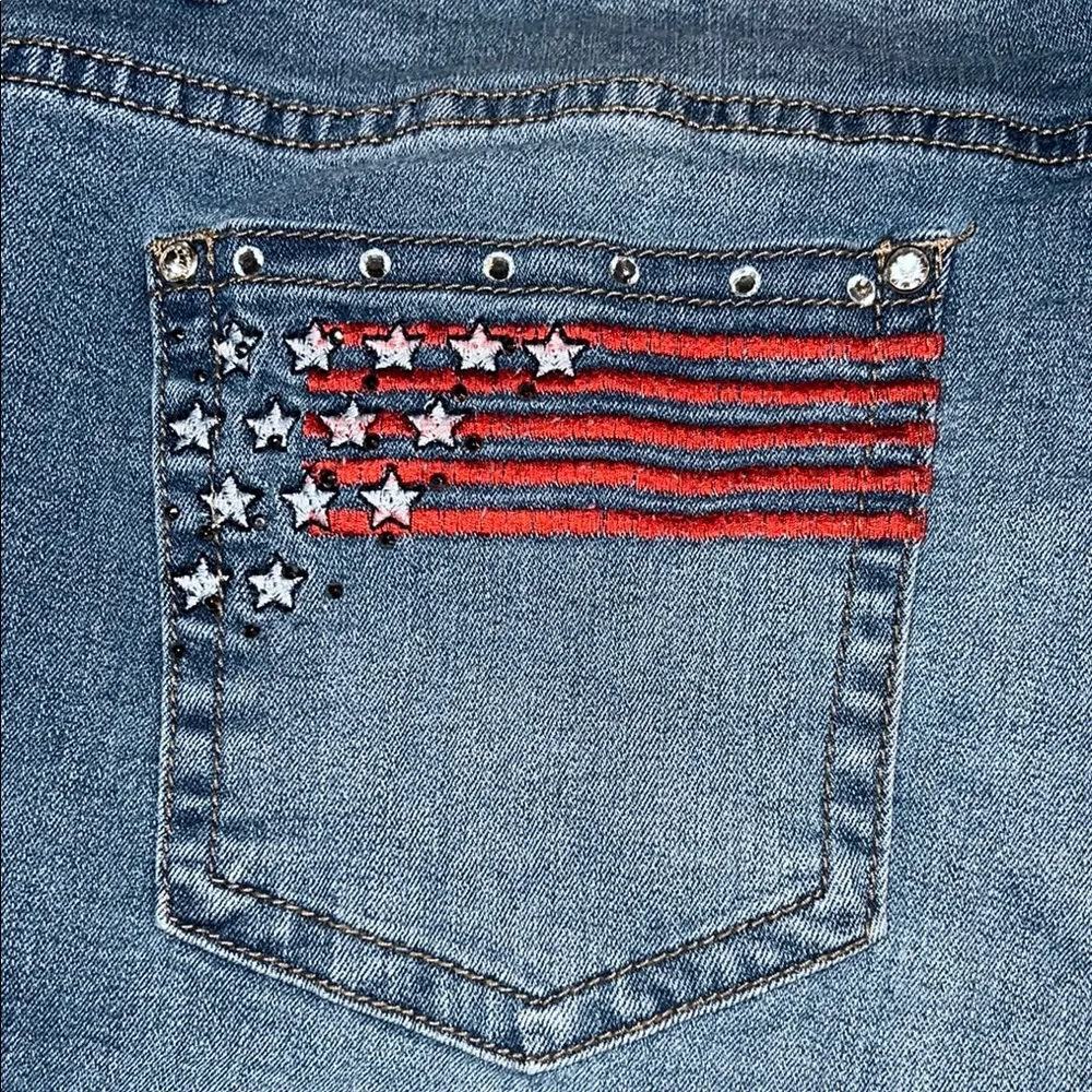 Earl Jeans Blue and Red Jean Shorts with Decorative Embellishments, Americana, Size undefined - Image 12