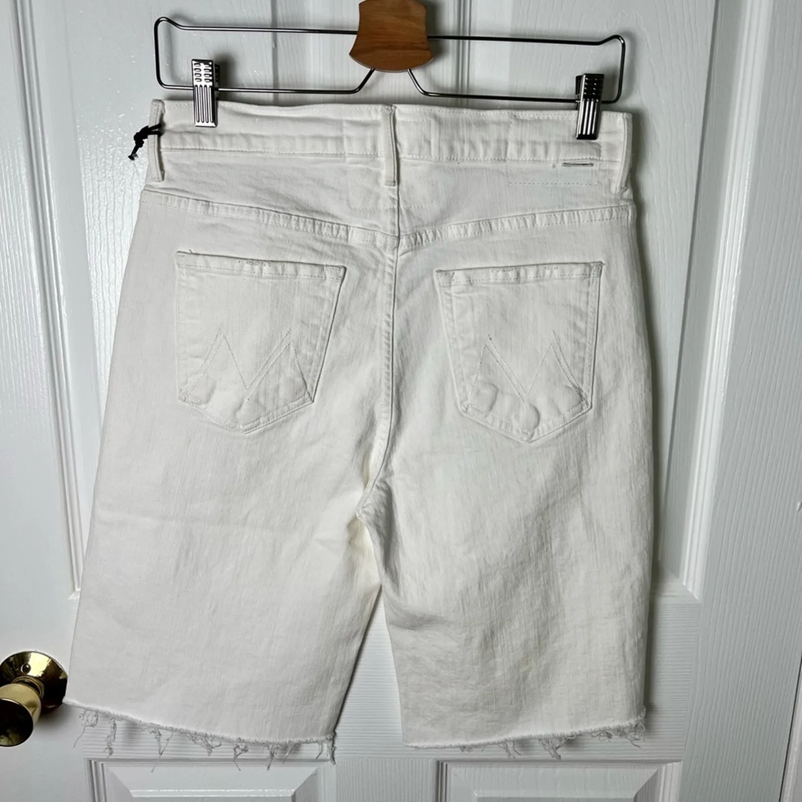 Mother Cotton White High Rise Bermuda Frayed The Undercover Knee Fray Shorts 27 - Image 5