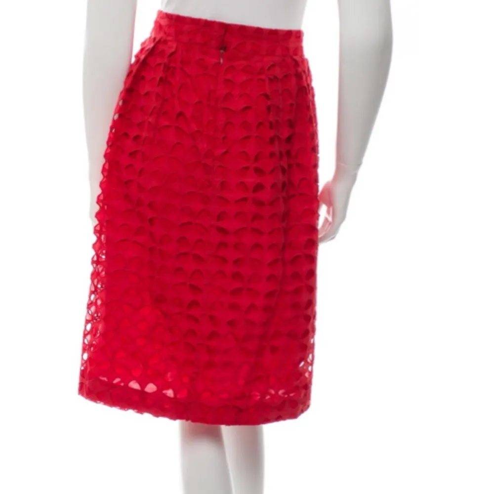 Zac Posen red pleaded eyelet knee length skirt - Image 4