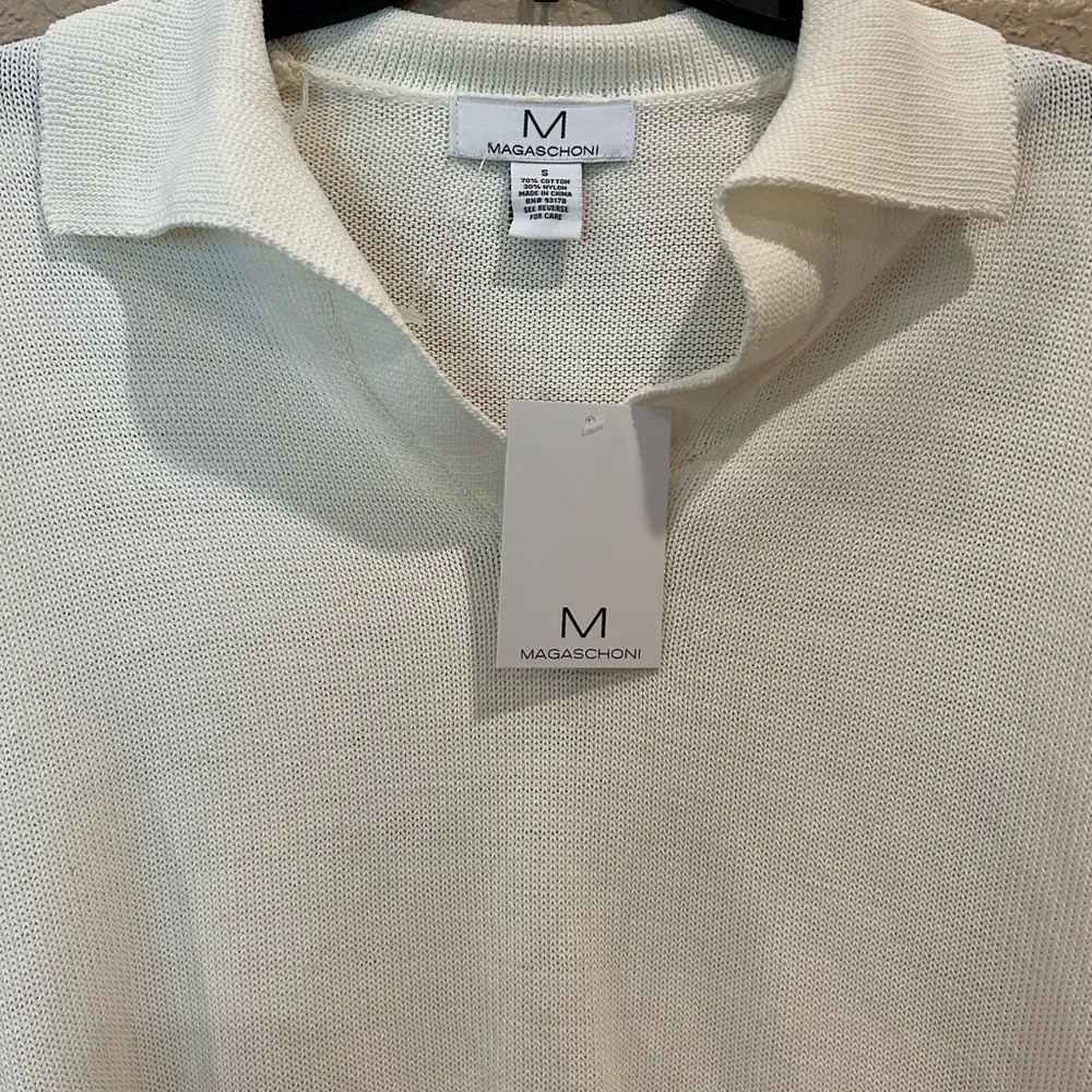NWT Magaschoni White V-Neck Sweater Lightweight Ribbed Knit Top - Image 7