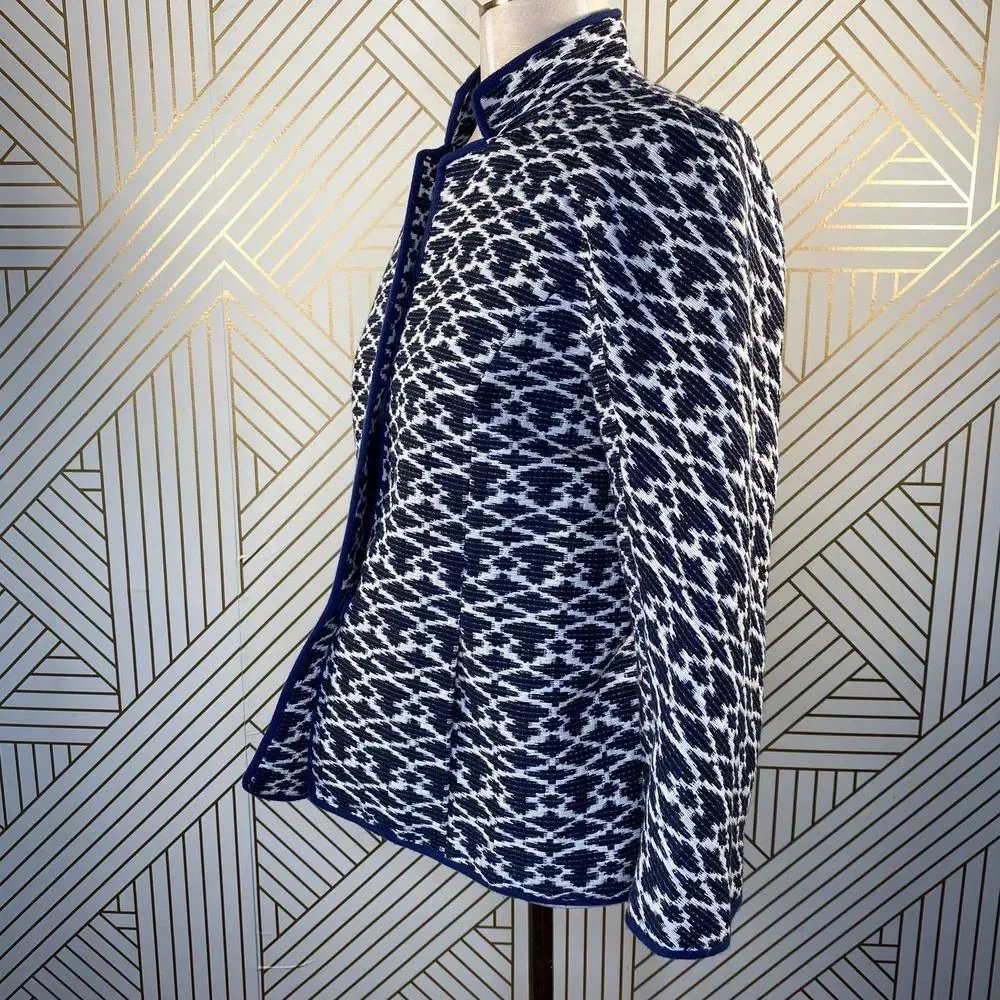 C. Wonder Ikat Brocade‎ Jacket w/ Bracelet Sleeves Blue Size 2 - Image 8