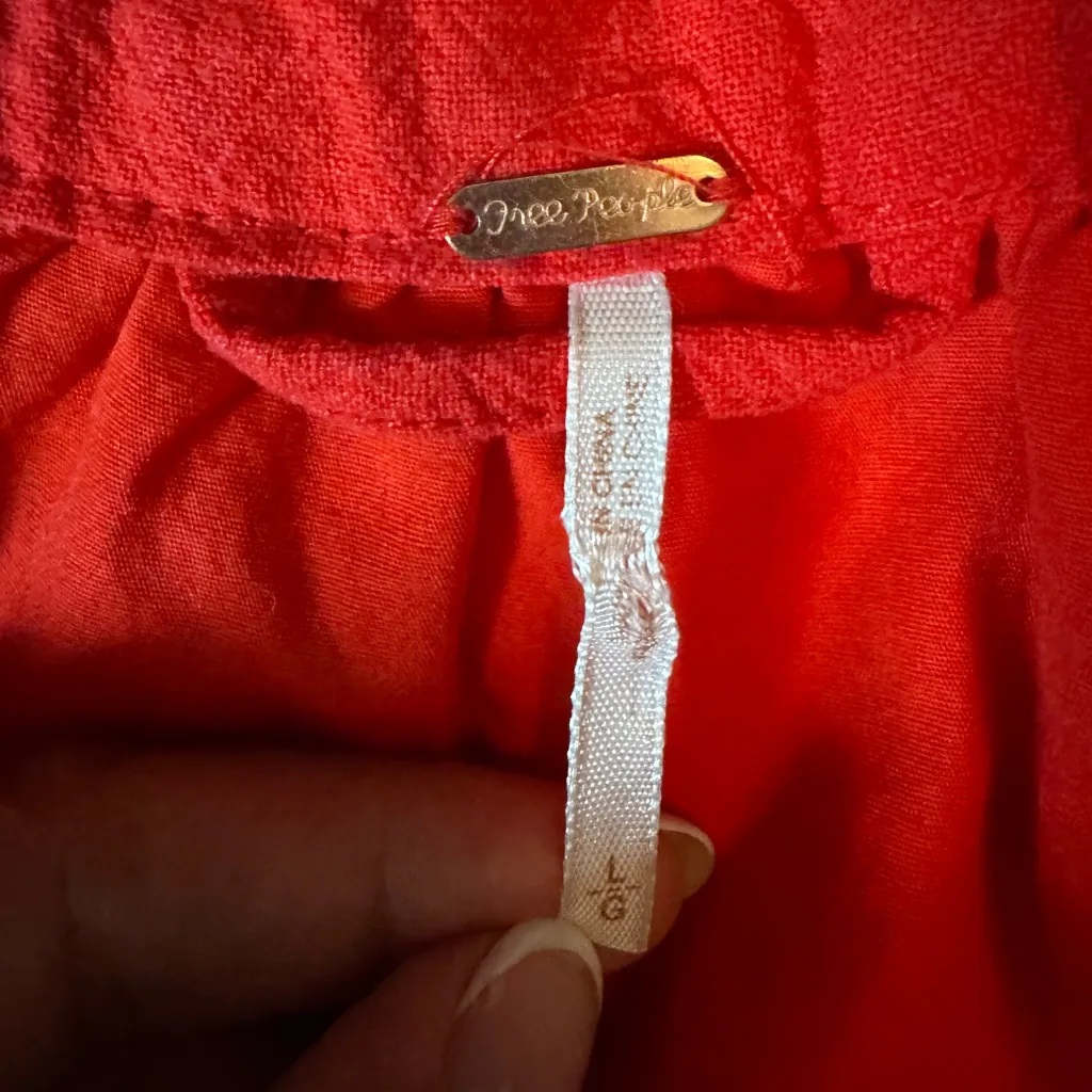 Free People Linen/Cotton Blend Vibrant Red Bohemian Jacket Blue Floral Accents L - Image 13