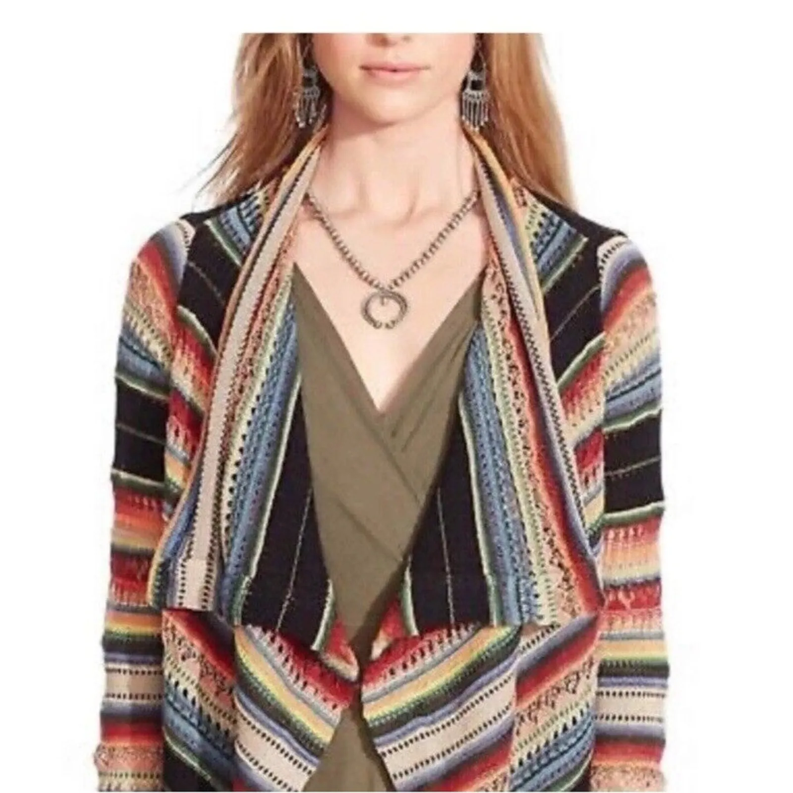 Polo Ralph Lauren Draped Cardigan Sweater Multicolor Striped Linen Silk Womens M - Image 2
