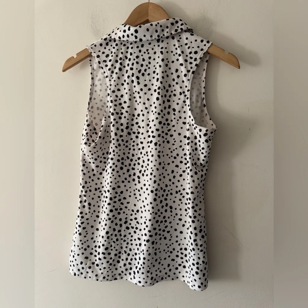 Nike Dri Fit Printed Sleeveless Golf Polo Women's White and Black Dotted Pattern - Image 5