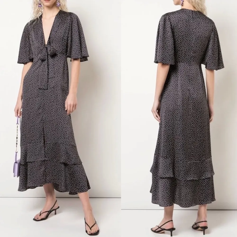 Alexis NWOT Kasany Blue Polka Dot Flowy Neck Tie Flutter Sleeve Midi Dress - Image 3