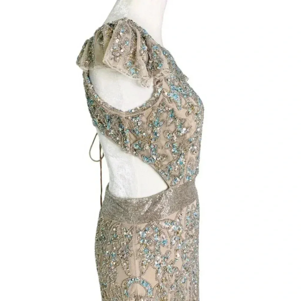 Mac Duggal Dress Beaded Cut Out Lace Up Back Sequin Gown Size 8 NWT - Image 8