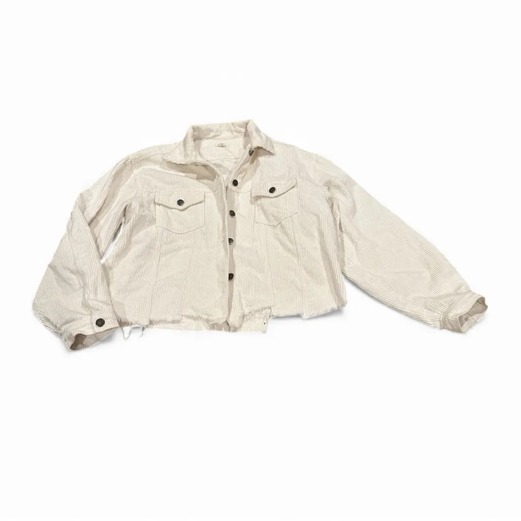 POL Trucker Jacket White Big Wale Corduroy Jacket Raw Hem Relaxed Fit Size M - Image 7