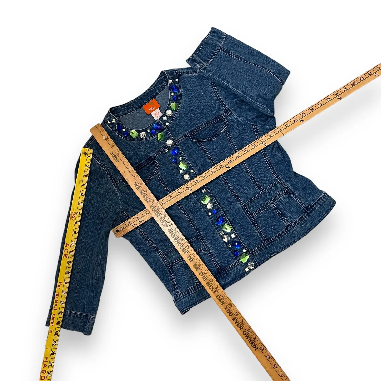 80s 90s Vintage Hearts of Palm rhinestone embellished denim jean suit Blue Size undefined - Image 13