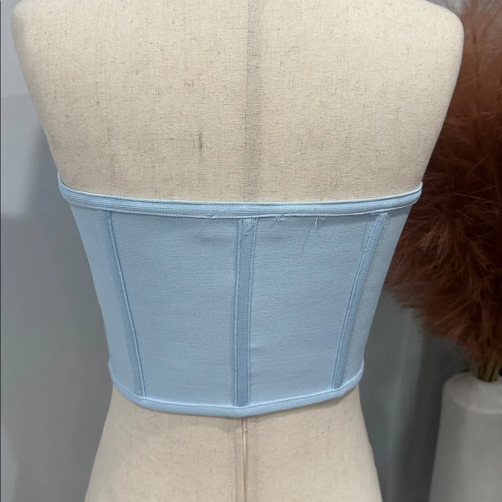 Tic Toc Light Blue Strapless Corset Top - Image 3