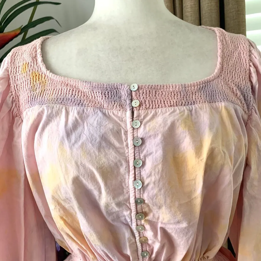 Zara Tie Dye Balloon Sleeve Crop Peplum Blouse in Pink Multi - Image 5