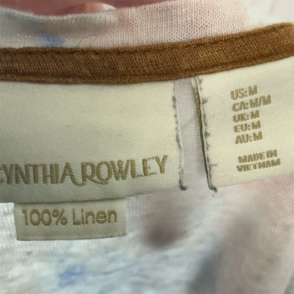 Cynthia Rowley Linen Tie-Dye T-Shirt Top M | Boho Festival V-Neck Cap Sleeve - Image 6