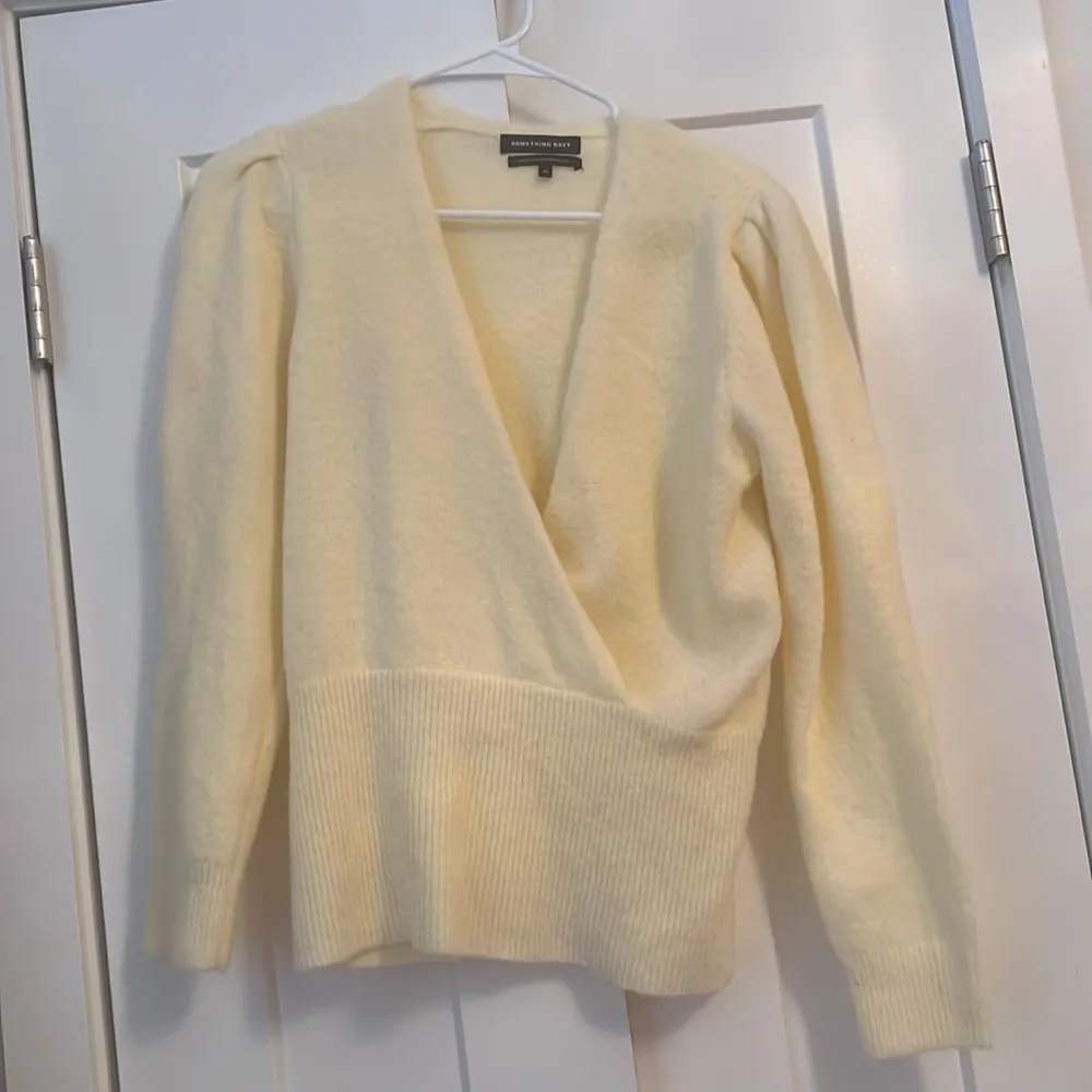 Something Navy Yellow Faux Wrap Sweater Women’s Medium - Image 5