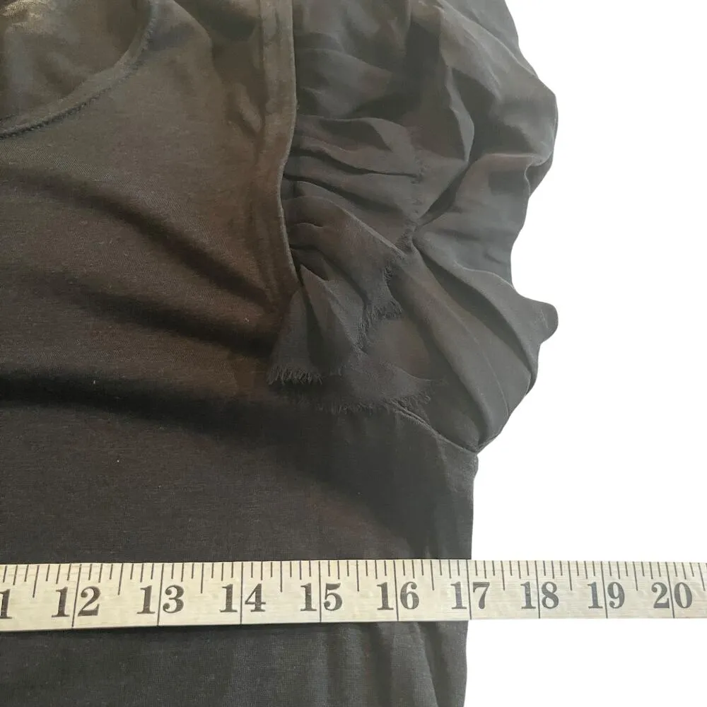 Alice + Olivia Black Short Ruffle Puff Sleeve Round Neck Blouse Size Medium - Image 7