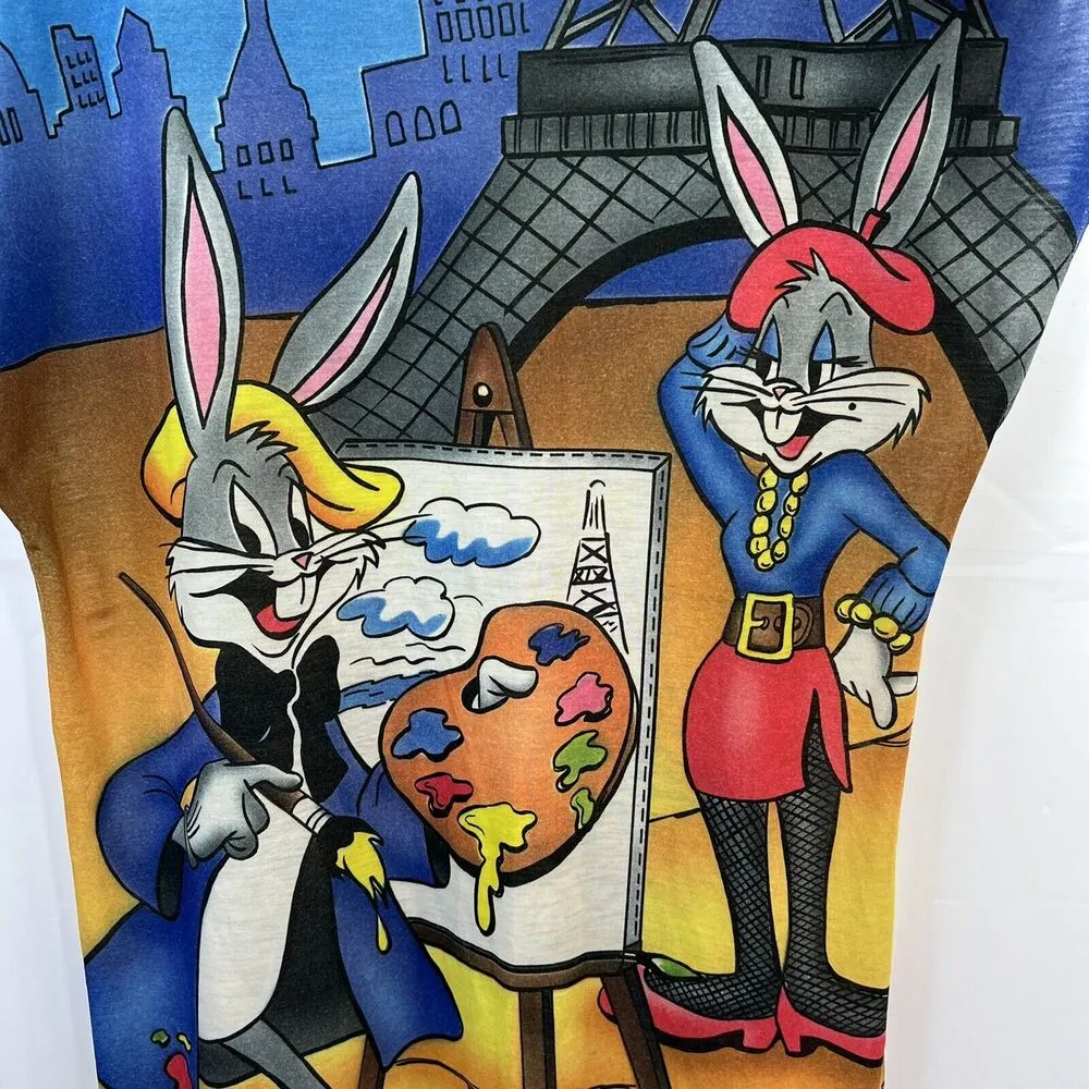 Vintage 1985 Looney Tunes Night Shirt Warner Bros Bugs Bunny France Jodie Arden Size L - Image 3