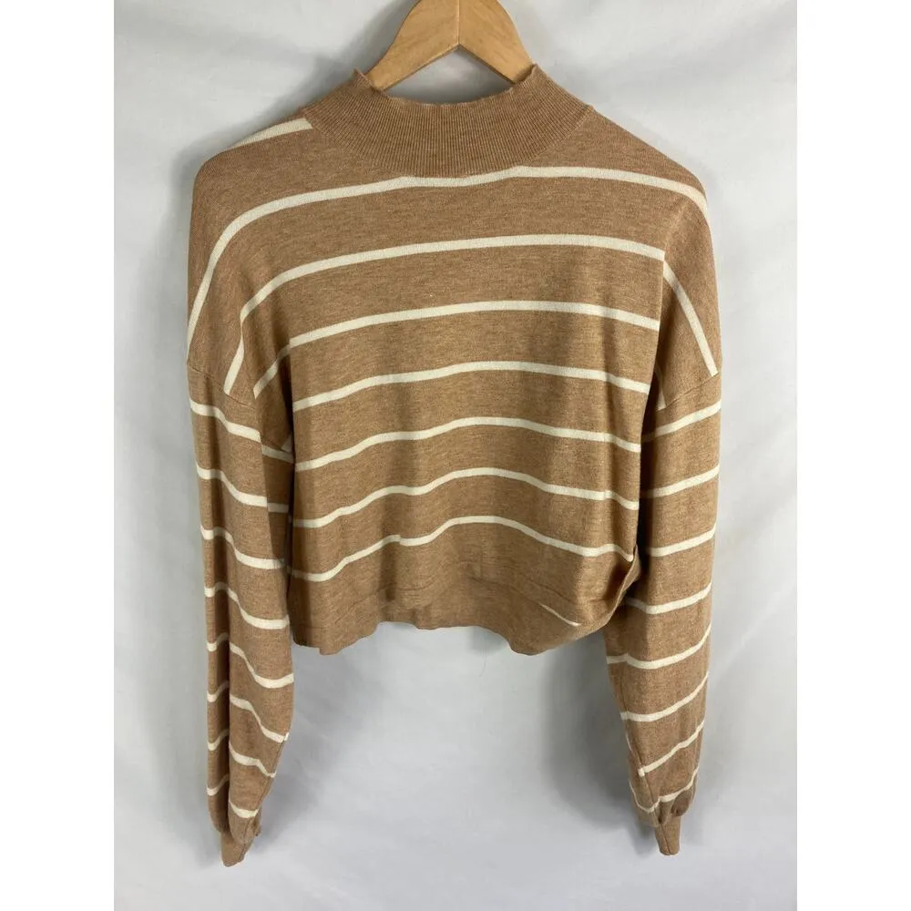 Lulus Cruising for Cozy Tan Striped Knit Balloon Sleeve Sweater Size Small - Image 4