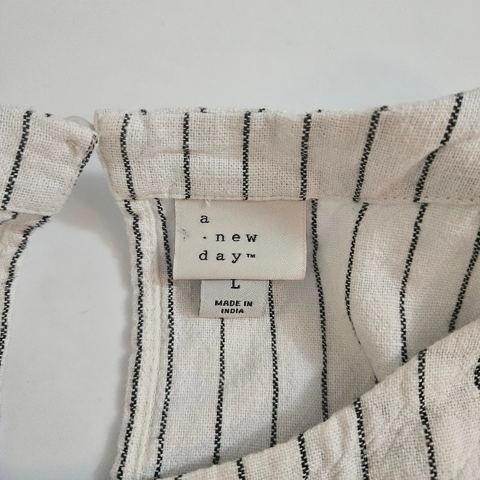 A New Day Linen Rayon Shift Dress Vertical Stripes Sleeveless Pockets Sz L - Image 3