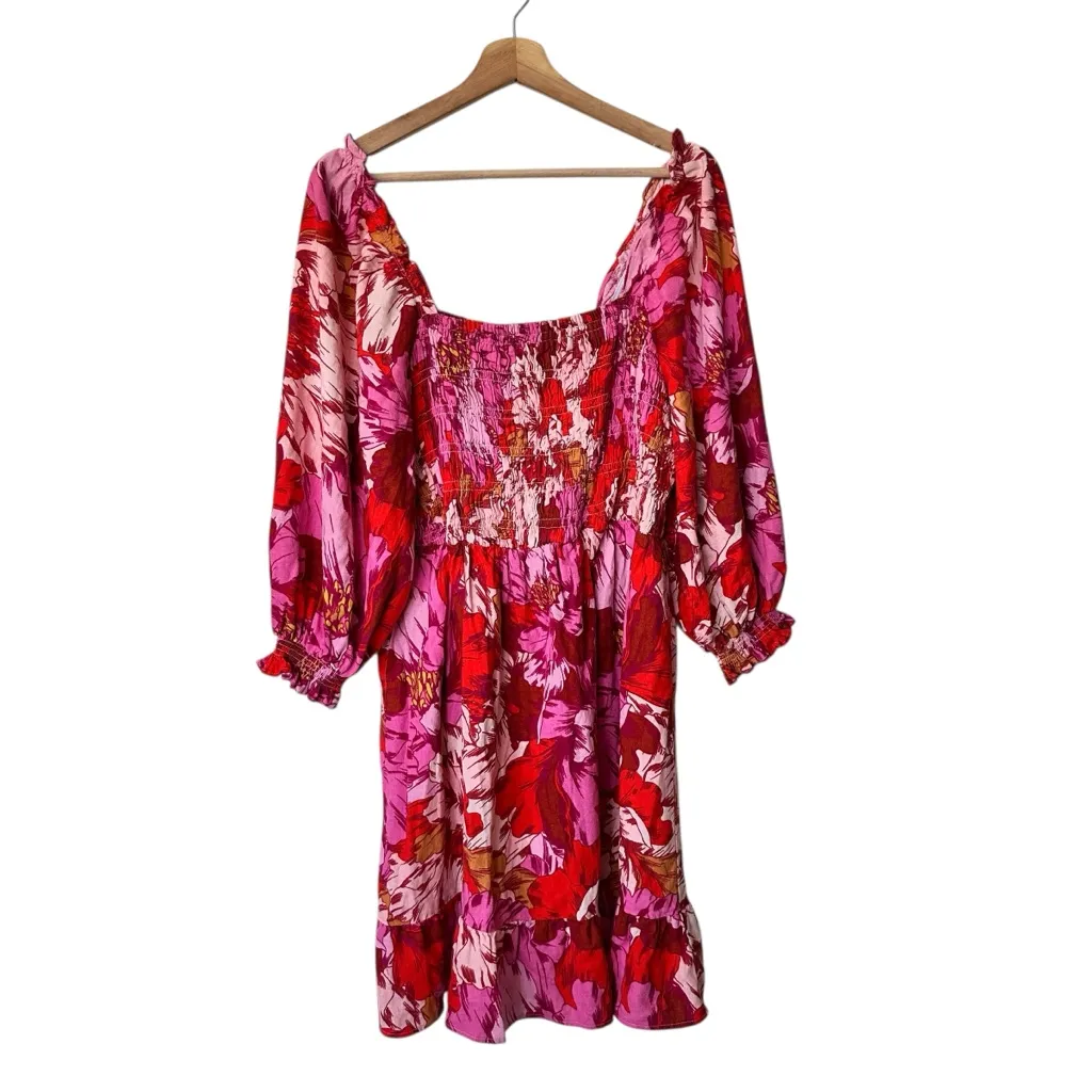 NWT The Get square neck Floral Pink and Red Women's mini Dress Large - Image 2