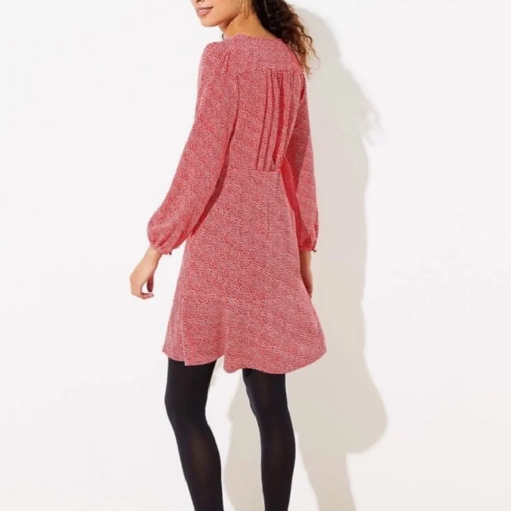 Red/White Heart Print Long Sleeve V-Neck Mini Flare Dress - Image 2