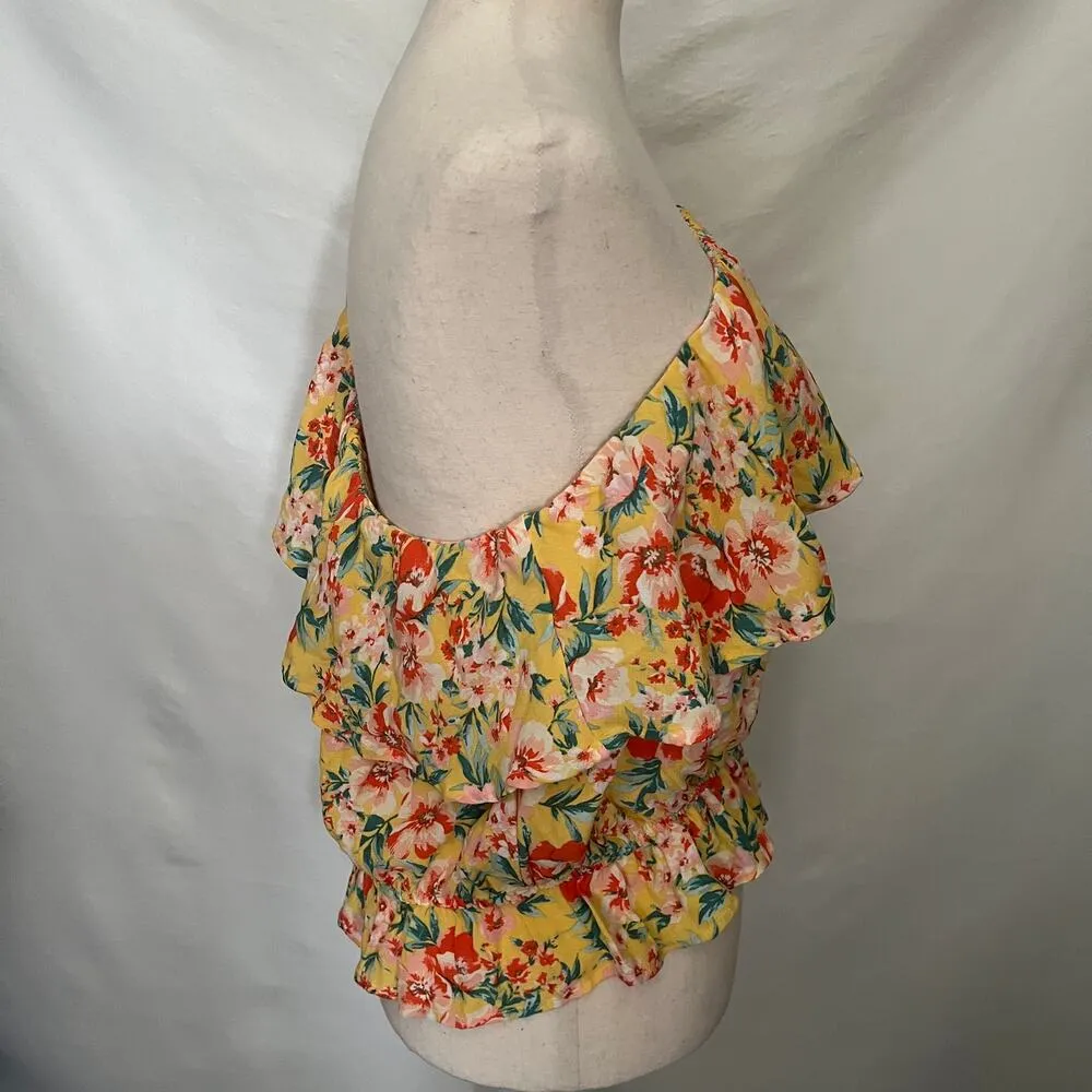 American Eagle One Shoulder Floral Womens Top Sz Large Yellow Cottage Core Fairy - Image 5