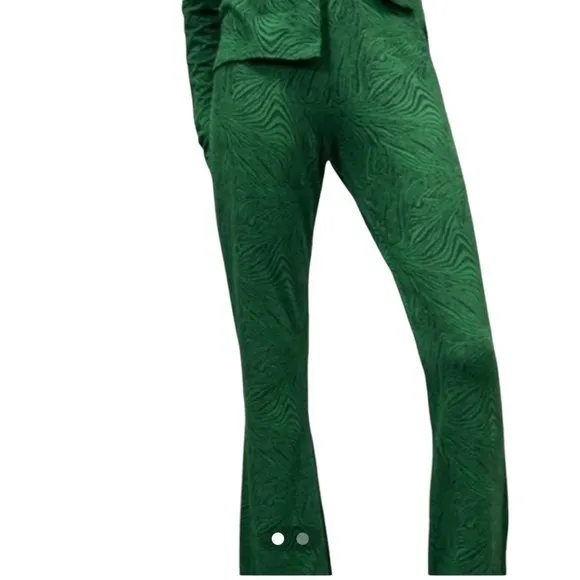 Zara Jacquard Green Black Flare Pants Retro Bootcut Stretch Leggings Size M - Image 2