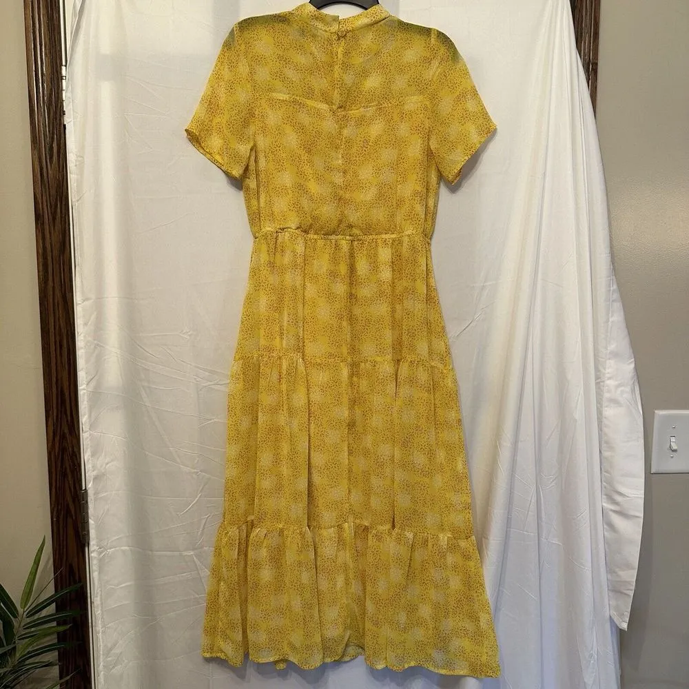 Lulu's Women's Size Medium Dressed Up Yellow‎ Patterned Tiered Midi Dress Yellow - Image 4