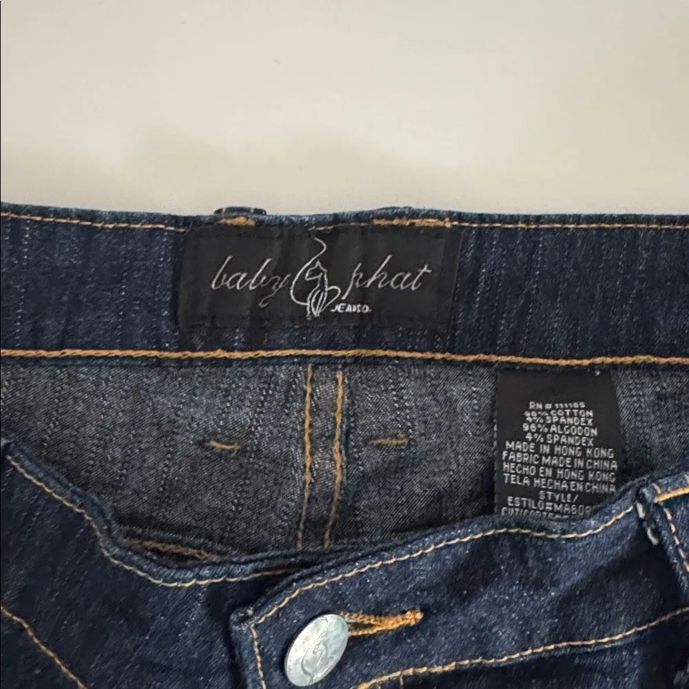 Baby Phat dark wash flared jeans with a cat logo on the front pocket. NWOT - Image 6