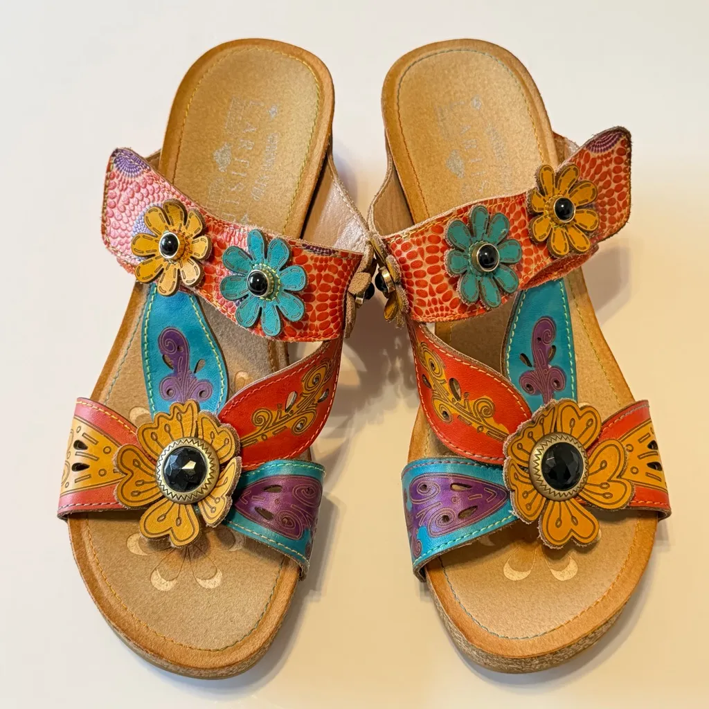 Spring Step L'Artiste Women's Adelanda Slide Sandal leather floral bohemian sz 8 - Image 2