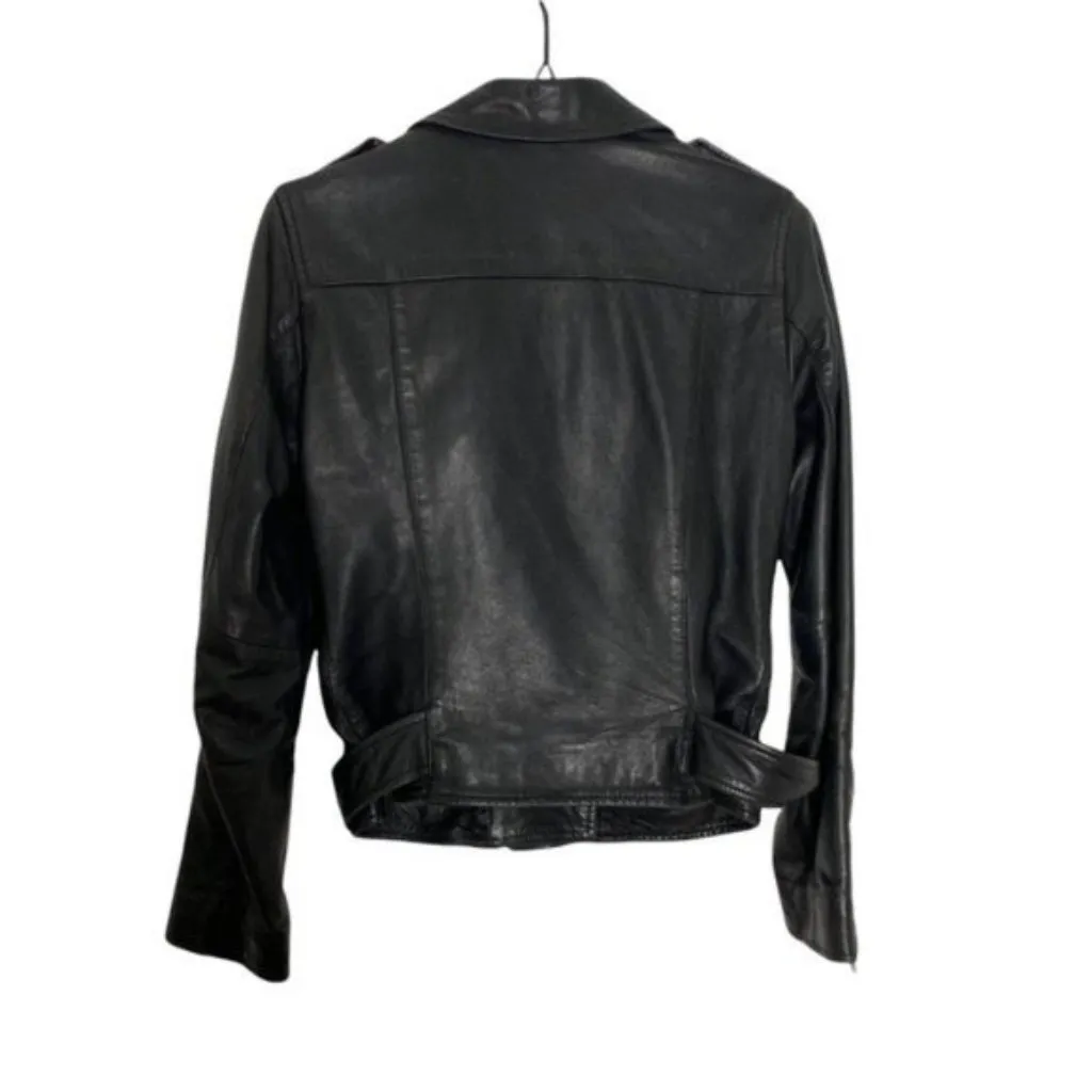 All Saints Black Leather Balfern Biker Moto Jacket - Image 4