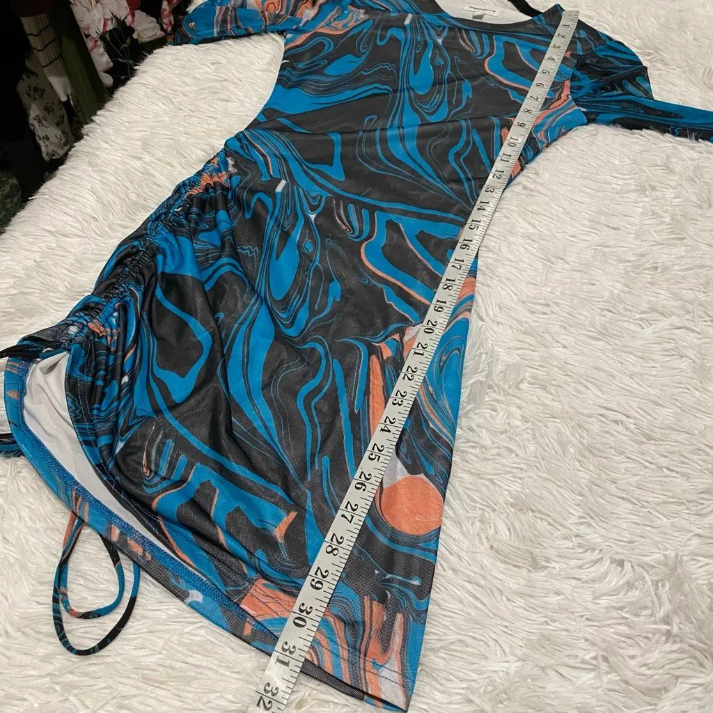 Superdown Katya Ruched Mini Dress in Blue Marble XS - Image 6