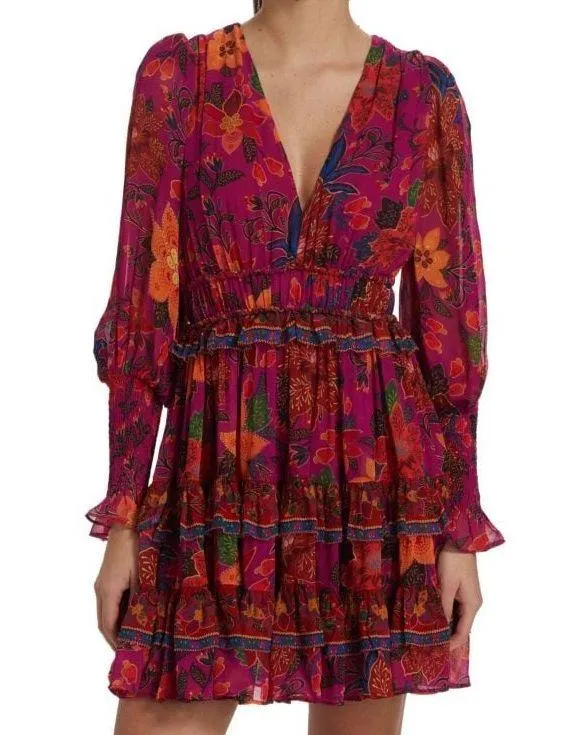 FARM Rio Anthropologie Tropical Tapestry Long-Sleeve Mini Dress in Pink - Image 3