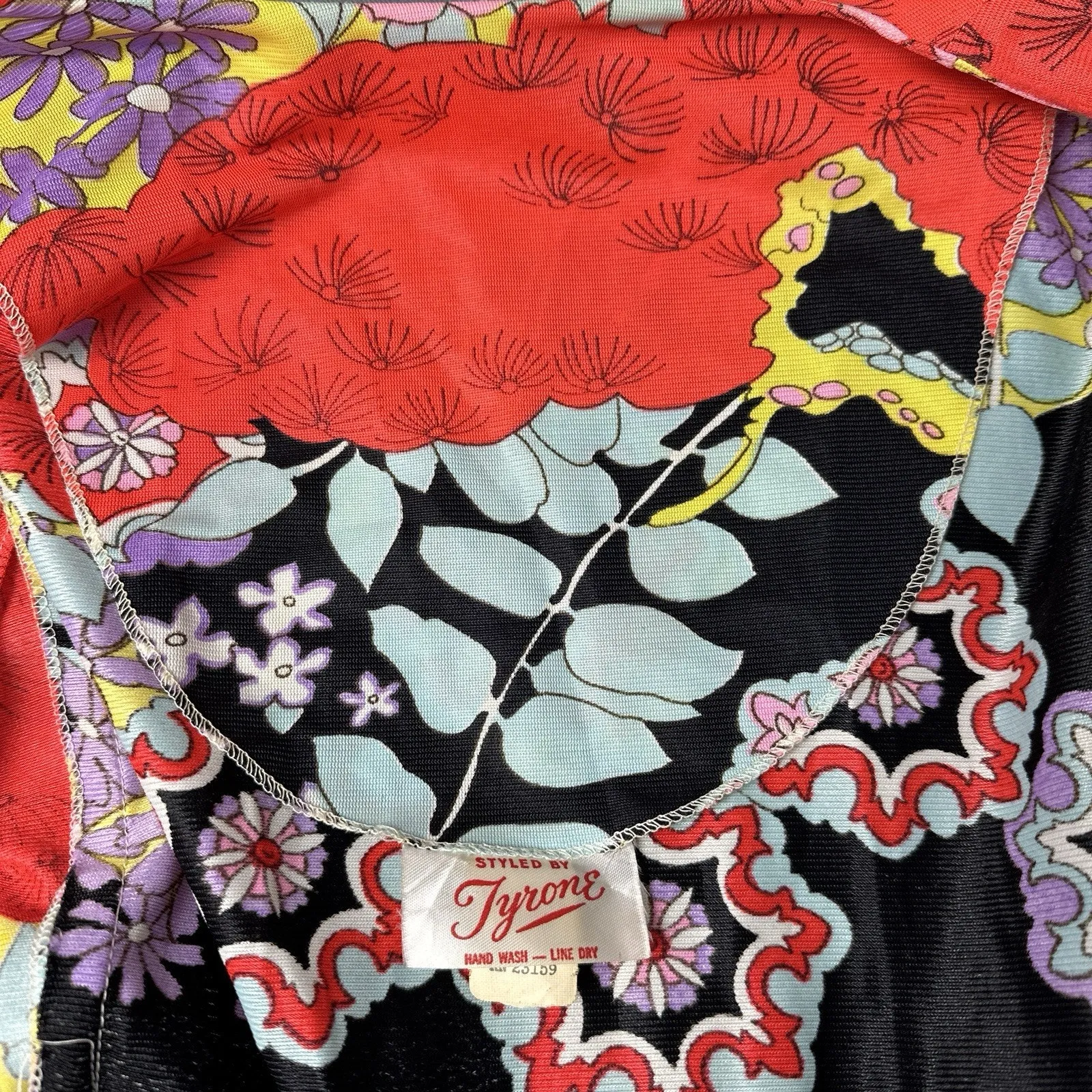 Vintage Styled by Tyrone Kaftan Dress Medium ILGWU Union Made 100% Nylon Floral - Image 13