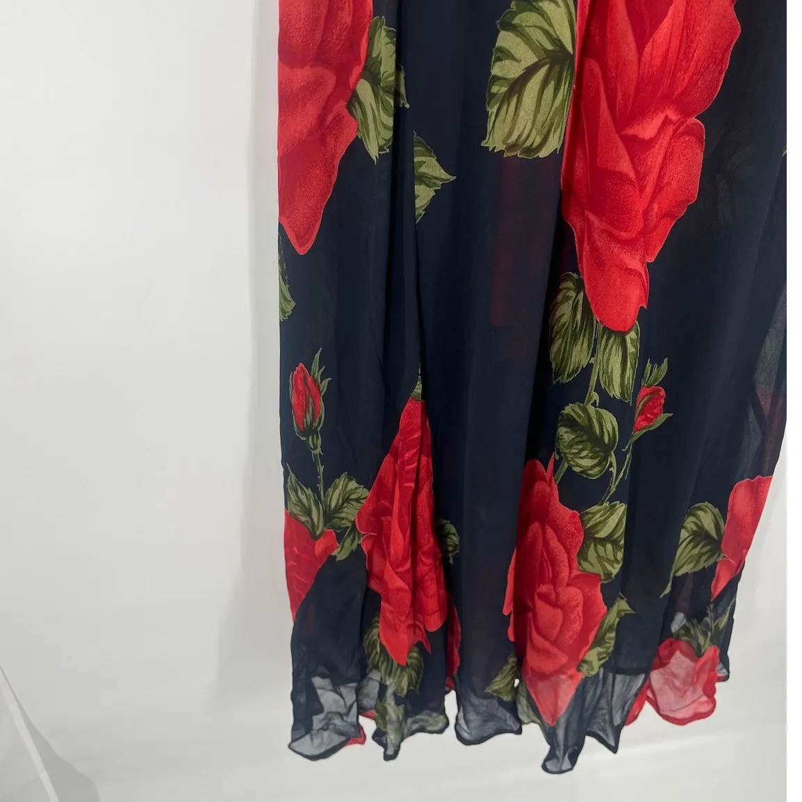 Y2K Whimsigoth Sheer Maxi Dress Sz M Floral Rose Coquette Romantic Goth Alt Navy Blue Size M - Image 4