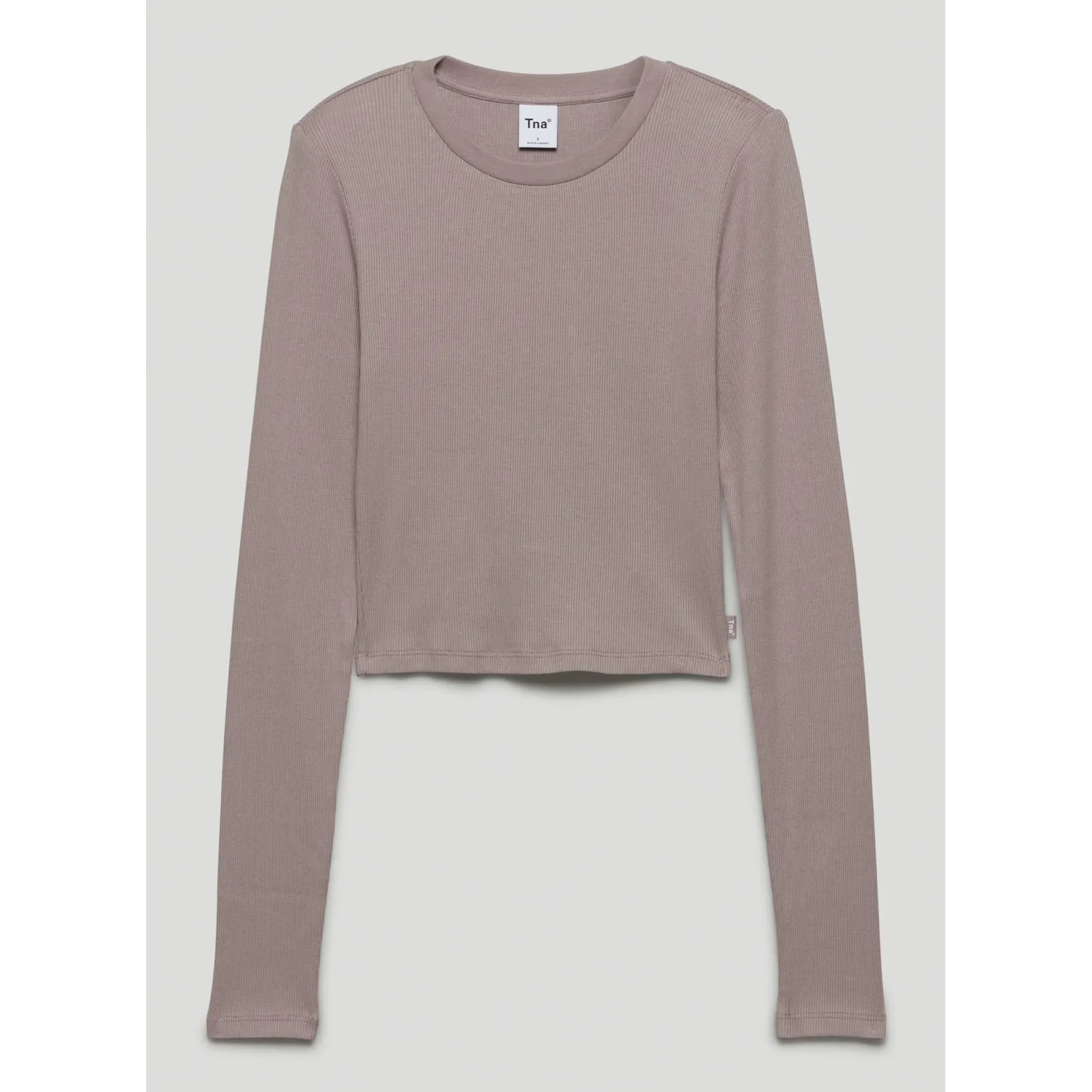 Tna Cropped Long Sleeve Ribbed Waffle Knit Top Taupe Size S Aritzia Brown - Image 14