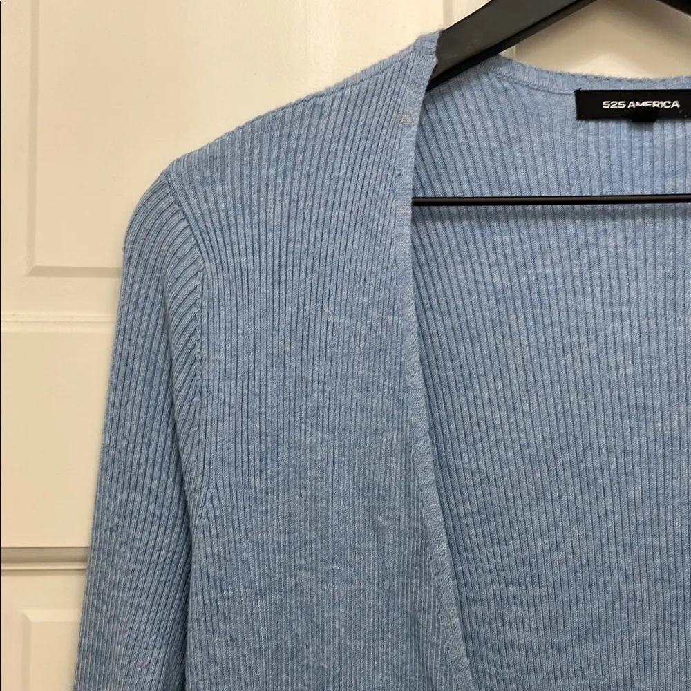 525 America Sky Blue Long Line Ribbed Knit Open Front Cardigan - Size Small - Image 6