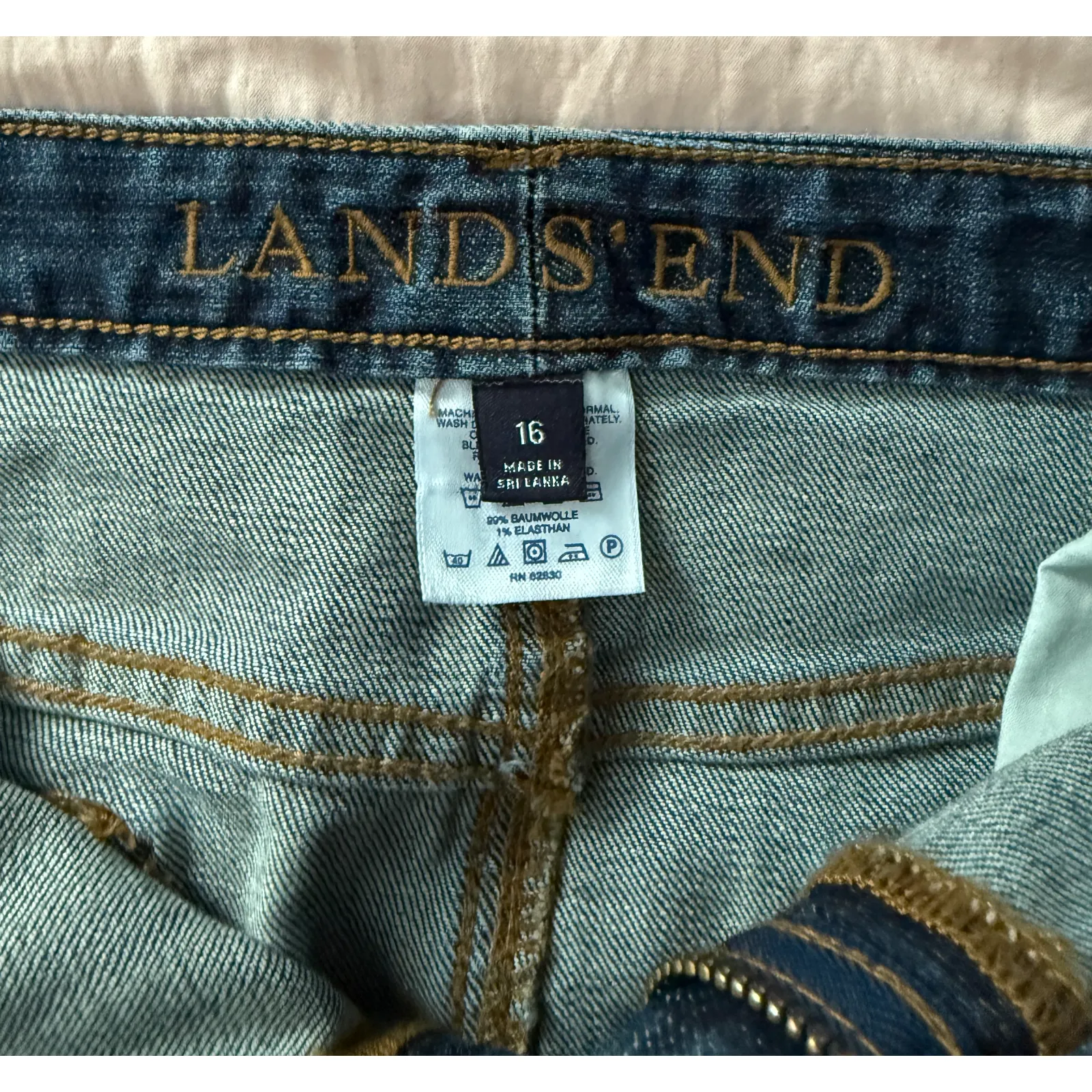 LANDS END Womens Denim Skirt Size 16 Blue Short Jean Skirt Pockets Zip Close - Image 2