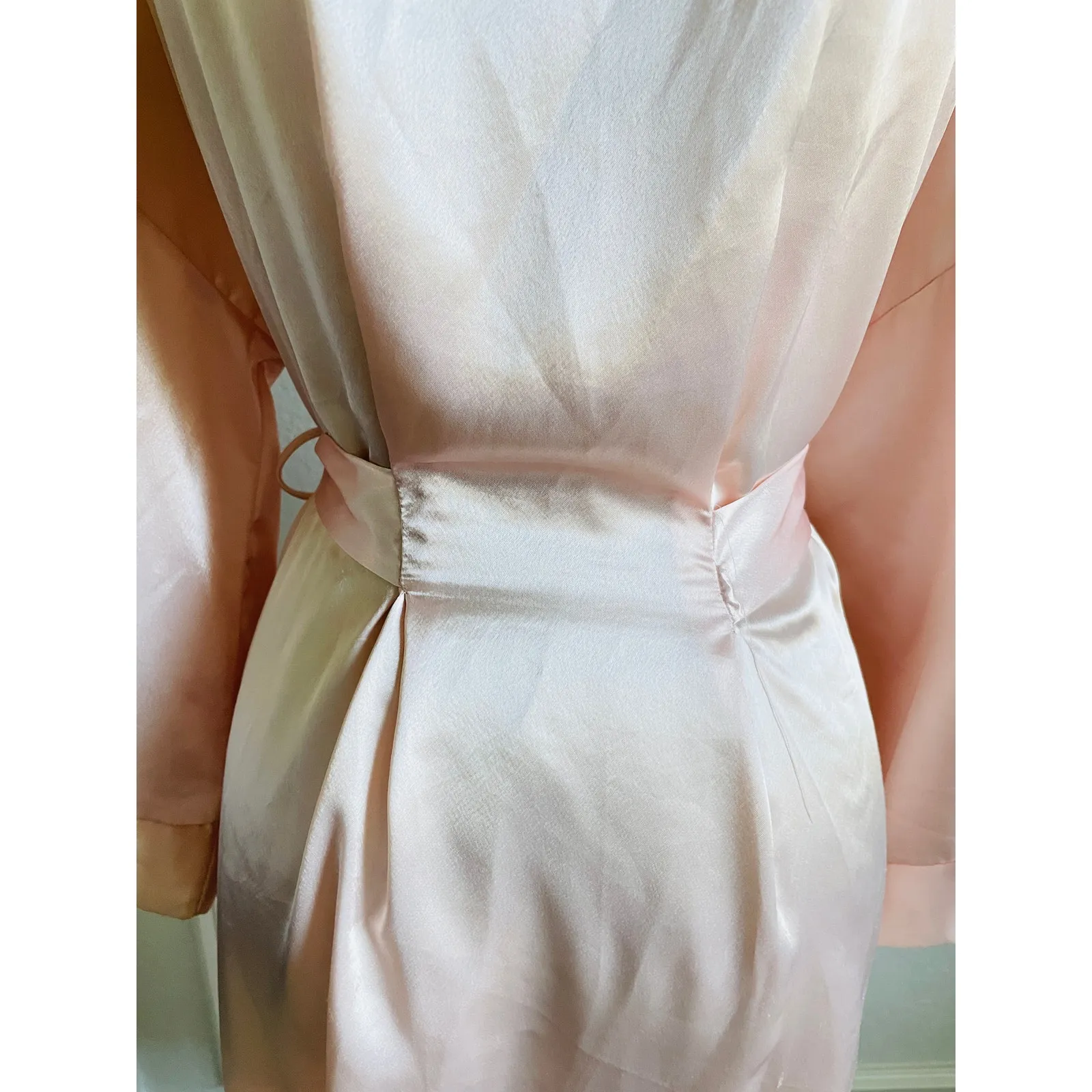 Vintage Intimate Concepts by Terry Russo Pink Floral Lace Applique Satin Robe Size M - Image 5