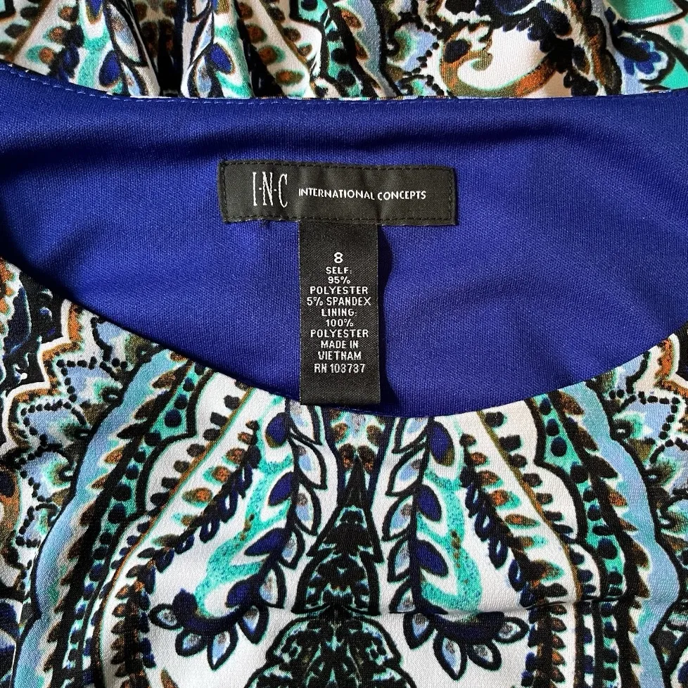 INC International Concepts Sleeveless Sheath Dress. Blue /
Multicolor. Size 8 - Image 8