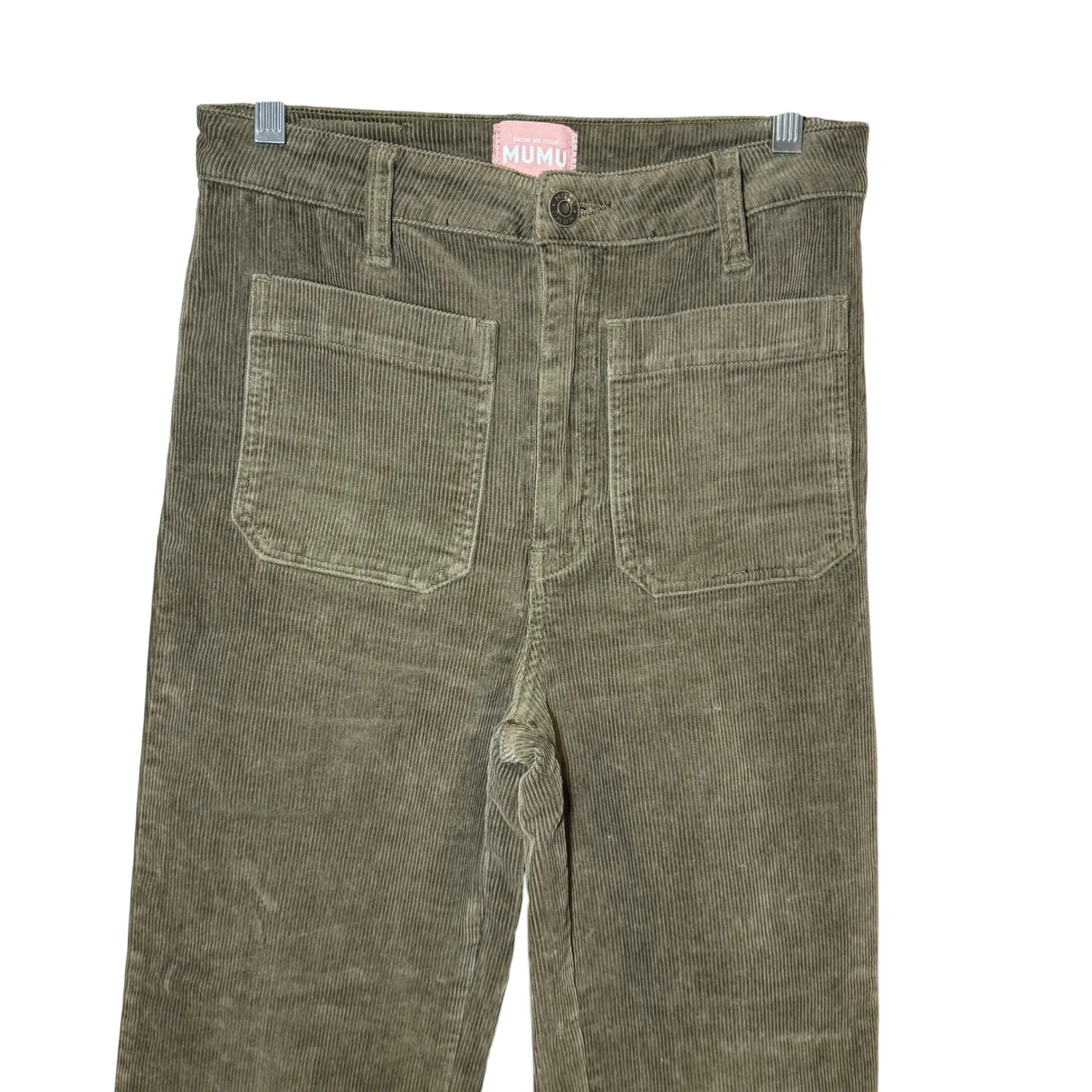 Show Me Your MuMu Cropped Farrah Trousers Corduroy Evergreen Green Size 28 - Image 4