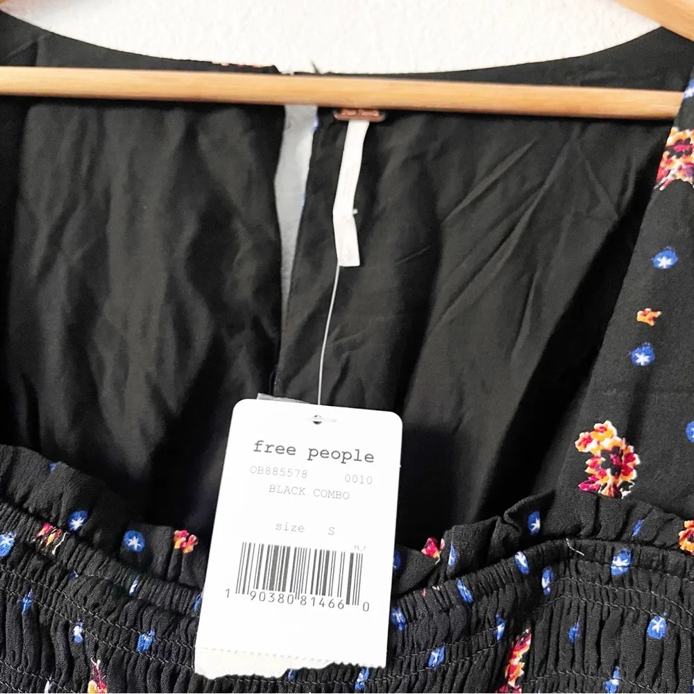 Free People Smocked Floral Celestial Star Skater Mini Dress in Black - Image 3