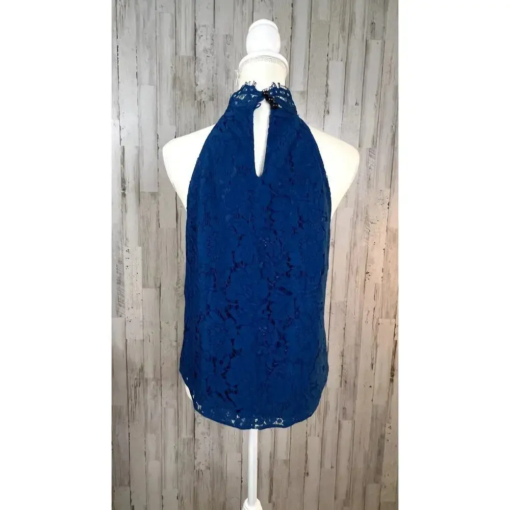 Diane Von Furstenberg Women's Small‎ Jemmie Blue Lace High Neck Sleeveless Top - Image 6