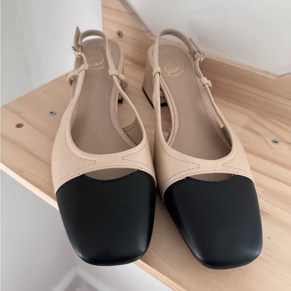 BRAND NEW Sam Edelman Tarra Summer Sand/Black Slingback Heels, Size 8.5 - Image 5