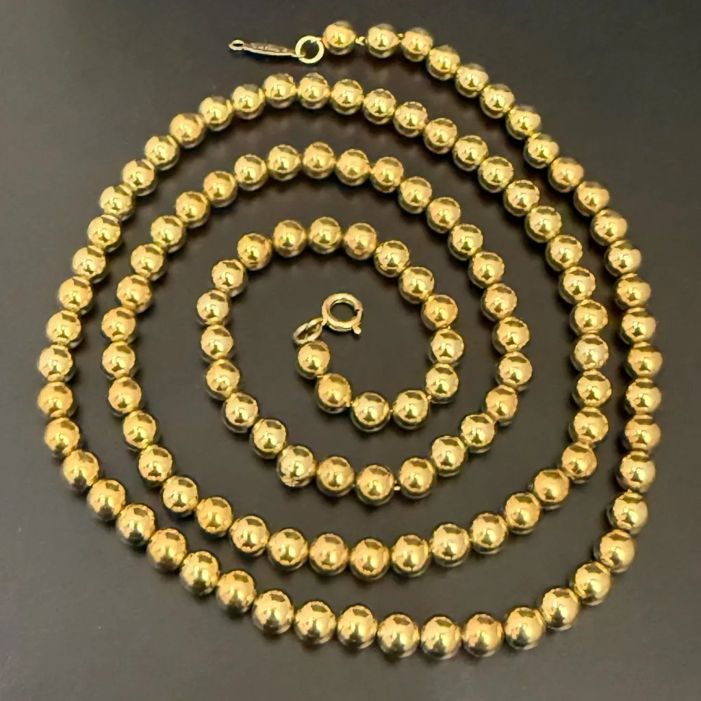 Vintage NAPIER Signed Gold Tone 6mm Ball Bead Chain 30” Necklace 49g. - Image 3